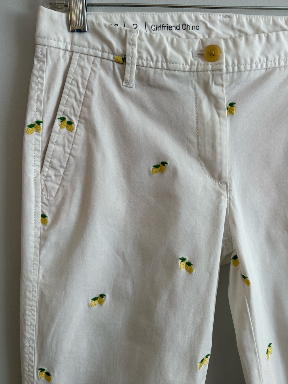 Talbots Girlfriend Chino Pants White Embroidered Lemons Vacation Cruise